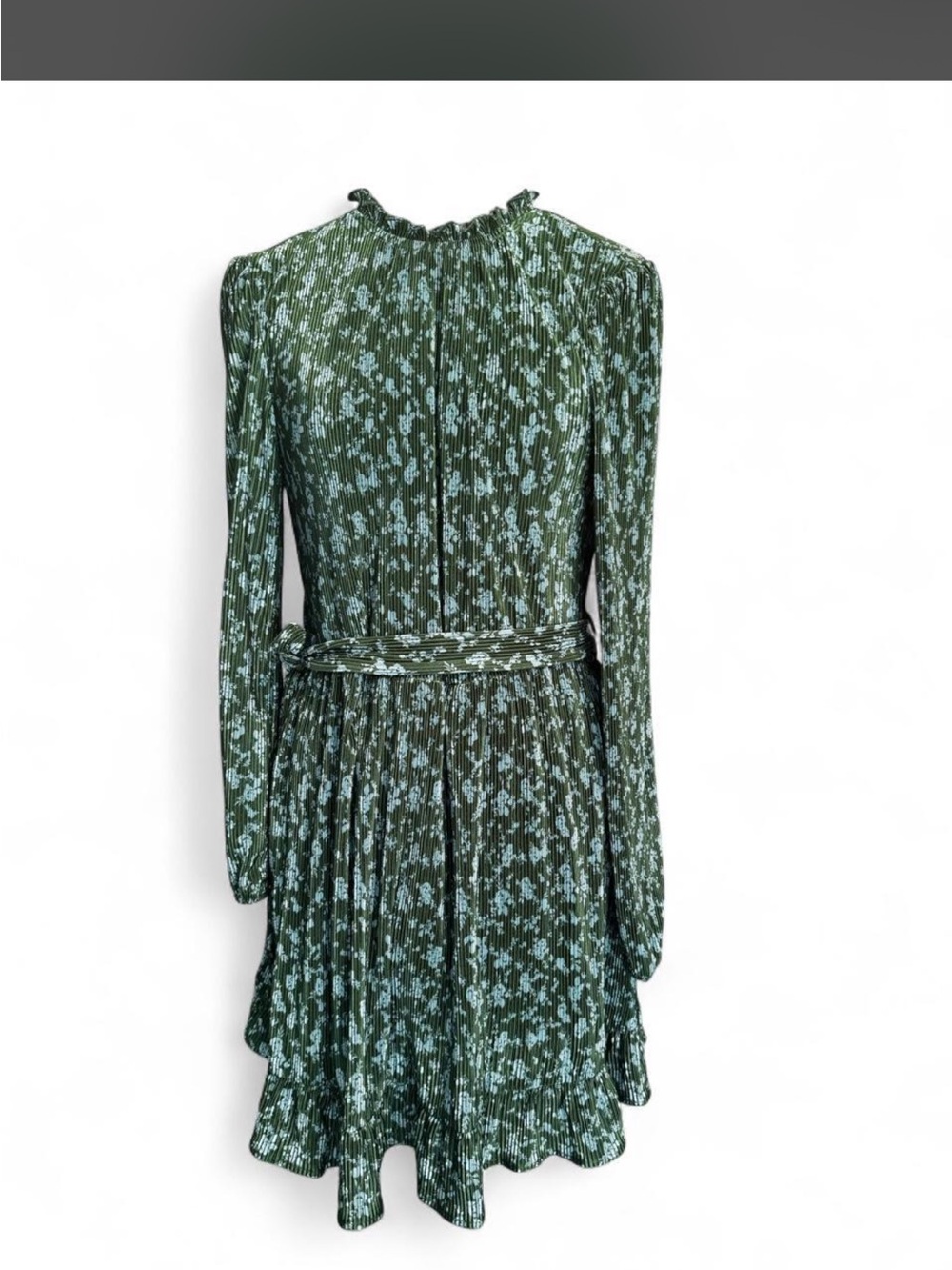 True Craft Forest Green Long-Sleeve Floral Pleated Dress